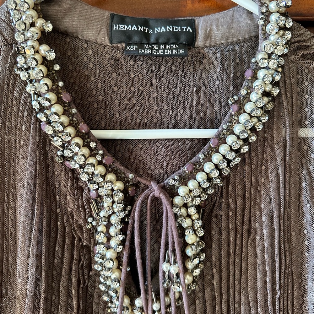 HEMANT & NANDITA Brown Beaded-Neck Women Top